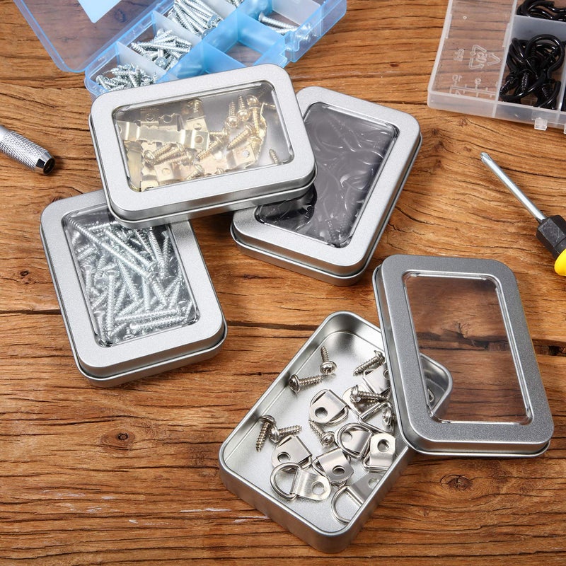 TecUnite 24 Pieces Tin Box Metal Tins with Lids Clear Top Empty Mini Portable Small Storage Tins Case for Home Candles, Candies, Gifts, Balms and Treasures, 3.4x2.4x0.8 Inch, Silver - Image 4